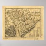 1833 Rail & Ship Routes Map of South Carolina Poster