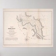 1842 Map of Sabine River / Texas - Louisiana Posters