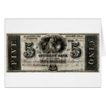 1850 New Orleans Five Dollar Note Greeting Card