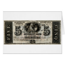 1850 New Orleans Five Dollar Note Greeting Card