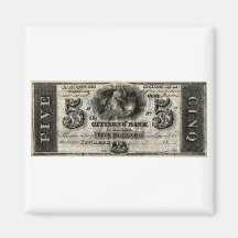1850 New Orleans Five Dollar Note Refrigerator Magnet