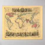 1850’s Map of British Empire Throughout the World Poster