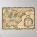 1858 Antique Rail Map of the United States Print