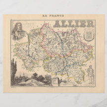 1858 carte de département de l'Allier, France Prospectus En Couleur