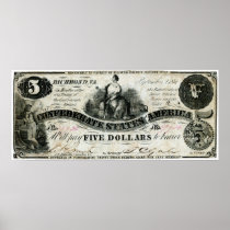 1861 Confederate Five Dollar Note Poster