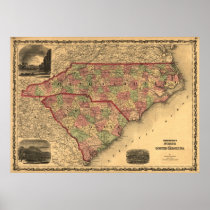 1861 North Carolina and South Carolina Map Print