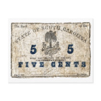 1863 South Carolina 5 Cent Note Postcard
