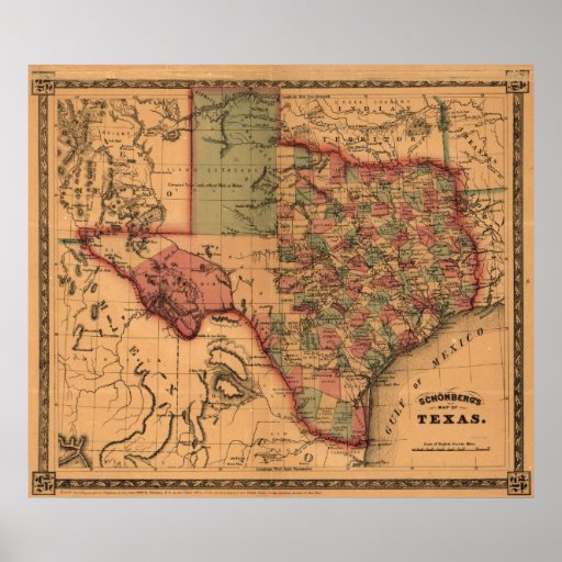 1866 Map of Texas Posters