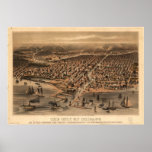 1871 Chicago, IL Birds Eye View Panoramic Map Poster