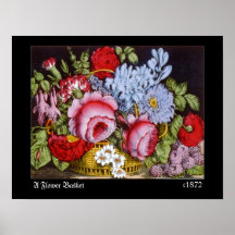1872 VINTAGE "Flower Basket" PRINT