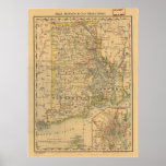 1875 Antique Rail Map of Rhode Island Posters
