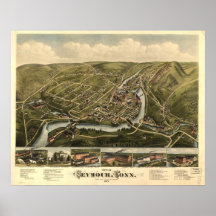 1879 Seymour CT Birds Eye View Panoramic Map Poster