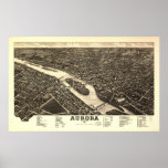 1882 Aurora, IL Birds Eye View Panoramic Map Poster