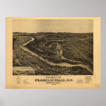 1884 Franklin Falls, NH Birds Eye Panoramic Map Print