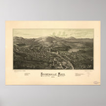 1886 Haydenville, MA Birds Eye View Panoramic Map Print