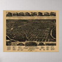 1886 Map of Fort Worth, TX Birds Eye View Posters
