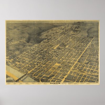 1887 Austin, TX Bird's Eye View Panoramic Map Print by PaperTimeMachine