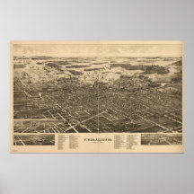 1889 Findlay, OH Birds Eye View Panoramic Map Posters