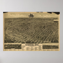 1889 Lincoln, NE Birds Eye View Panoramic Map Print