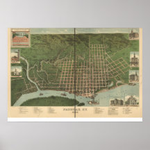 1889 Paducah, KY Birds Eye View Panoramic Map Print