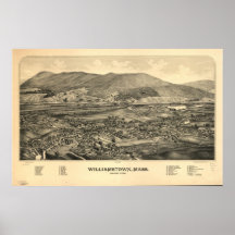 1889 Williamstown, MA Birds Eye View Panoramic Map Poster