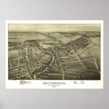1893 Downingtown, PA Birds Eye View Panoramic Map Posters
