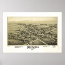 1893 Fleetwood, PA Birds Eye View Panoramic Map Print