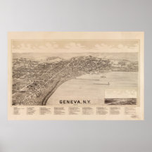 1893 Geneva, NY Birds Eye View Panoramic Map Print