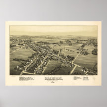 1893 Macungie, PA Birds Eye View Panoramic Map Poster