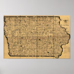 1897 Antique Map of Iowa Rail Delivery Routes Posters