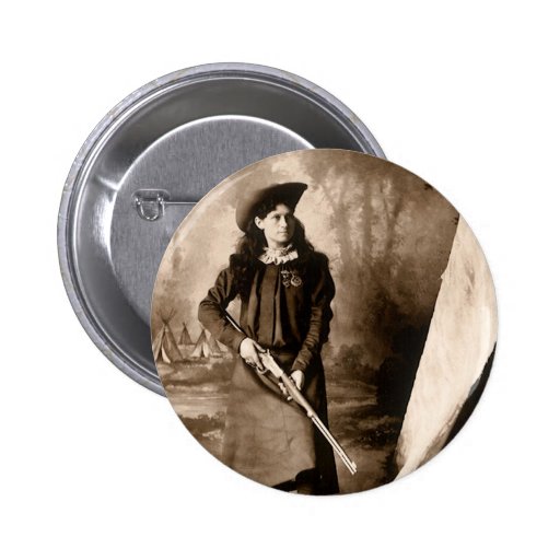 1898 Photo of Miss Annie Oakley Holding a Rifle Pinback Button