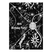 18th Birthday Party Invitation Black Jewel 18th