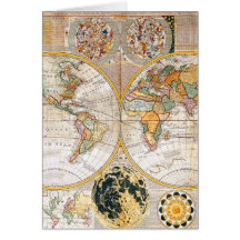 18th Century Dual Hemisphere Map Card