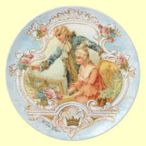 18th Century Romantic French Couple at Harpsicord plates