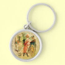 18th Century Wedding Couple in Carriage keychains