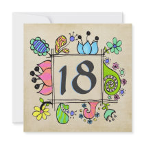 18th Doodles Colourful  Birthday Party Invitation