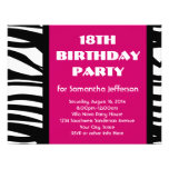 18th Hot Pink Zebra Invitations