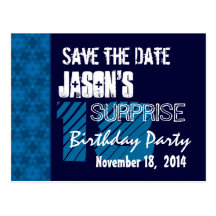 18th Surprise Birthday Save the Date Blue Pattern Post Cards