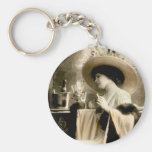 1900 Parisian Woman Drinking Champagne Keychains