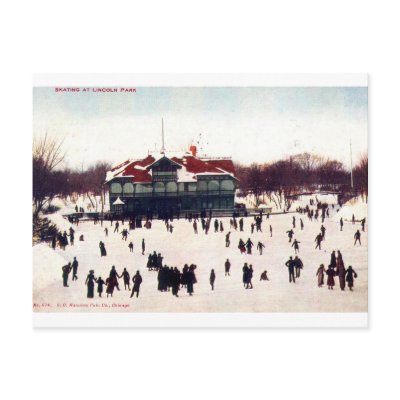 1908 Vintage Skating at Lincoln Park, Chic Post Cards by markomundo