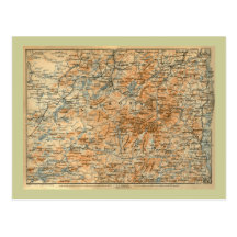 1909 Adirondacks Map from Baedeker's Travel Guide Post Card