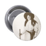 1910 Photo Portrait of a Cowgirl Holding a Rifle Pinback Button