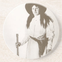 1910 Photo Portrait of a Cowgirl Holding a Rifle Coaster