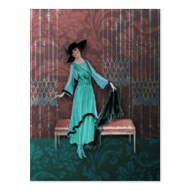 1913 Luxe: Vintage Fashion in Aqua and Rose Post Card