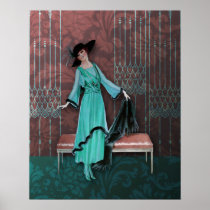 1913 Luxe: Vintage Fashion in Aqua and Rose Print