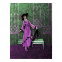 1913 Luxe: Vintage Fashion in Lilac and Mint Green Post Cards