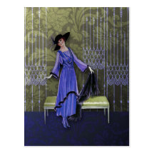 1913 Luxe: Vintage Fashion in Purple and Olive Postcards