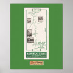 1914 Map, Coarse Gold to Wawona, Yosemite Poster