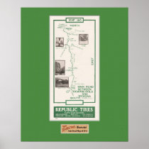 1914 Map, Coarse Gold to Wawona, Yosemite Poster