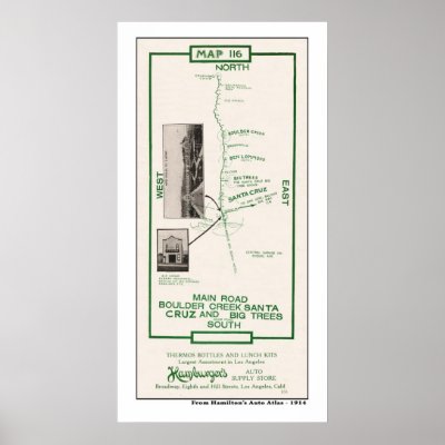 1914 Map, Santa Cruz to Boulder Creek Print by shaughey